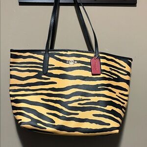 Coach Zebra Stripe Tote in Black and Yellow